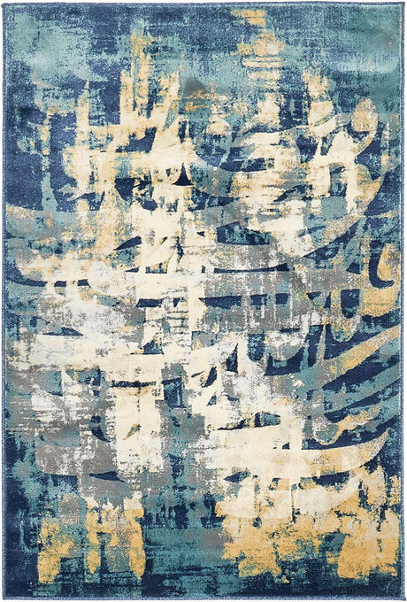 Navy Blue 4' 1 x 6' 1 Mystic Rectangle Area Rug 100% Polypropylene Abstract Modern Carpet for Living Rooms, Dining, Bedrooms, Office for Sale at Rug Engine