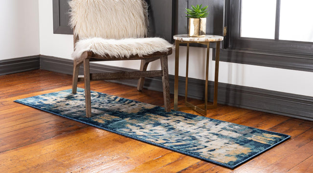 Navy Blue 2' x 6' 1 Mystic Runner Area Rug 100% Polypropylene Abstract Modern Carpet for Living Rooms, Dining, Bedrooms, Office for Sale at Rug Engine
