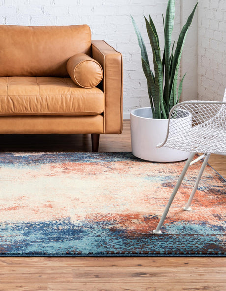Brick Red 5' 1 x 8' Mystic Rectangle Area Rug 100% Polypropylene Abstract Modern Carpet for Living Rooms, Dining, Bedrooms, Office for Sale at Rug Engine