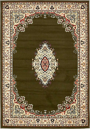 Green 4' 1 x 6' 1 Reza Rectangle Area Rug 100% Polypropylene Easy Clean Traditional Motif Classic Carpet for Home Interiors for Sale at Rug Engine