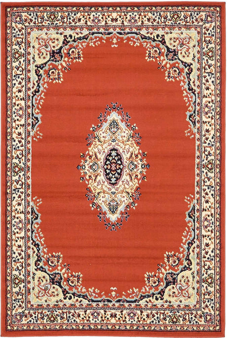Terracotta 4' 1 x 6' 1 Reza Rectangle Area Rug 100% Polypropylene Easy Clean Traditional Motif Classic Carpet for Home Interiors for Sale at Rug Engine