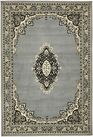 Gray 4' 1 x 6' 1 Reza Rectangle Area Rug 100% Polypropylene Easy Clean Traditional Motif Classic Carpet for Home Interiors for Sale at Rug Engine
