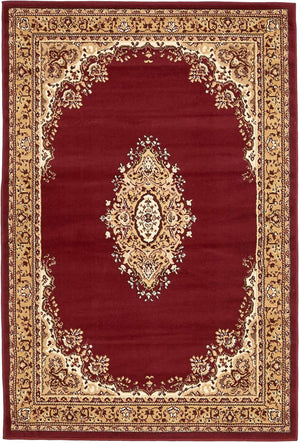 Burgundy 4' 1 x 6' 1 Reza Rectangle Area Rug 100% Polypropylene Easy Clean Traditional Motif Classic Carpet for Home Interiors for Sale at Rug Engine