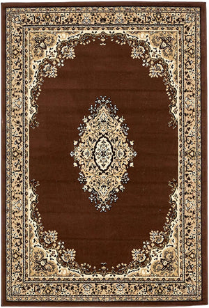 Brown 4' 1 x 6' 1 Reza Rectangle Area Rug 100% Polypropylene Easy Clean Traditional Motif Classic Carpet for Home Interiors for Sale at Rug Engine