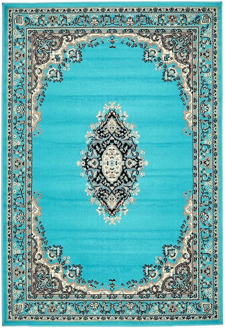 Turquoise 4' 1 x 6' 1 Reza Rectangle Area Rug 100% Polypropylene Easy Clean Traditional Motif Classic Carpet for Home Interiors for Sale at Rug Engine
