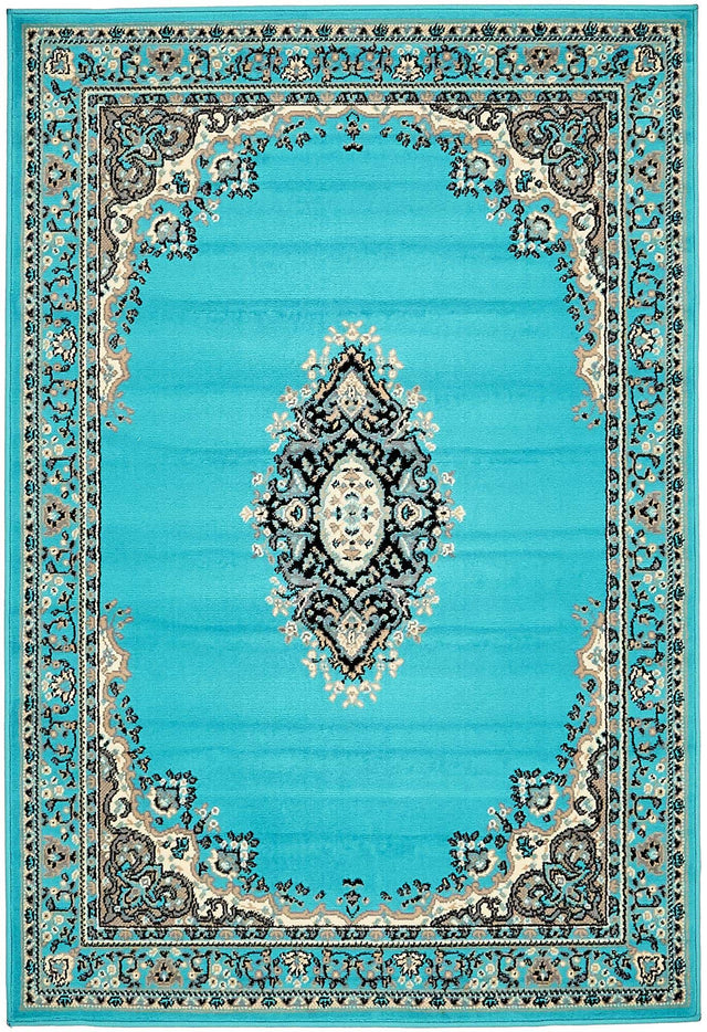 Turquoise 4' 1 x 6' 1 Reza Rectangle Area Rug 100% Polypropylene Easy Clean Traditional Motif Classic Carpet for Home Interiors for Sale at Rug Engine