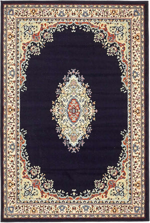 Navy Blue 4' 1 x 6' 1 Reza Rectangle Area Rug 100% Polypropylene Easy Clean Traditional Motif Classic Carpet for Home Interiors for Sale at Rug Engine