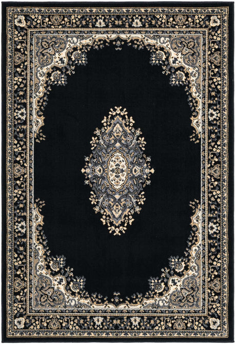 Black 4' 1 x 6' 1 Reza Rectangle Area Rug 100% Polypropylene Easy Clean Traditional Motif Classic Carpet for Home Interiors for Sale at Rug Engine