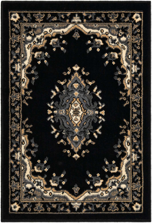 Black 2' x 3' 1 Reza Rectangle Area Rug 100% Polypropylene Easy Clean Traditional Motif Classic Carpet for Home Interiors for Sale at Rug Engine