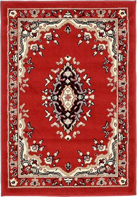 Red 2' x 3' 1 Reza Rectangle Area Rug 100% Polypropylene Easy Clean Traditional Motif Classic Carpet for Home Interiors for Sale at Rug Engine
