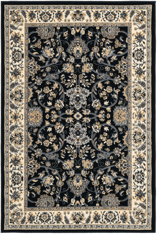 Black 4' 1 x 6' 1 Sialk Hill Rectangle Area Rug 100% Polypropylene Durable Easy Clean Classic Traditional Design Carpet for Interior Design for Sale at Rug Engine