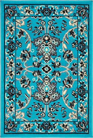 Turquoise 2' x 3' 1 Sialk Hill Rectangle Area Rug 100% Polypropylene Durable Easy Clean Classic Traditional Design Carpet for Interior Design for Sale at Rug Engine