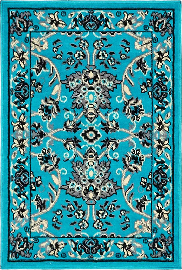Turquoise 2' x 3' 1 Sialk Hill Rectangle Area Rug 100% Polypropylene Durable Easy Clean Classic Traditional Design Carpet for Interior Design for Sale at Rug Engine