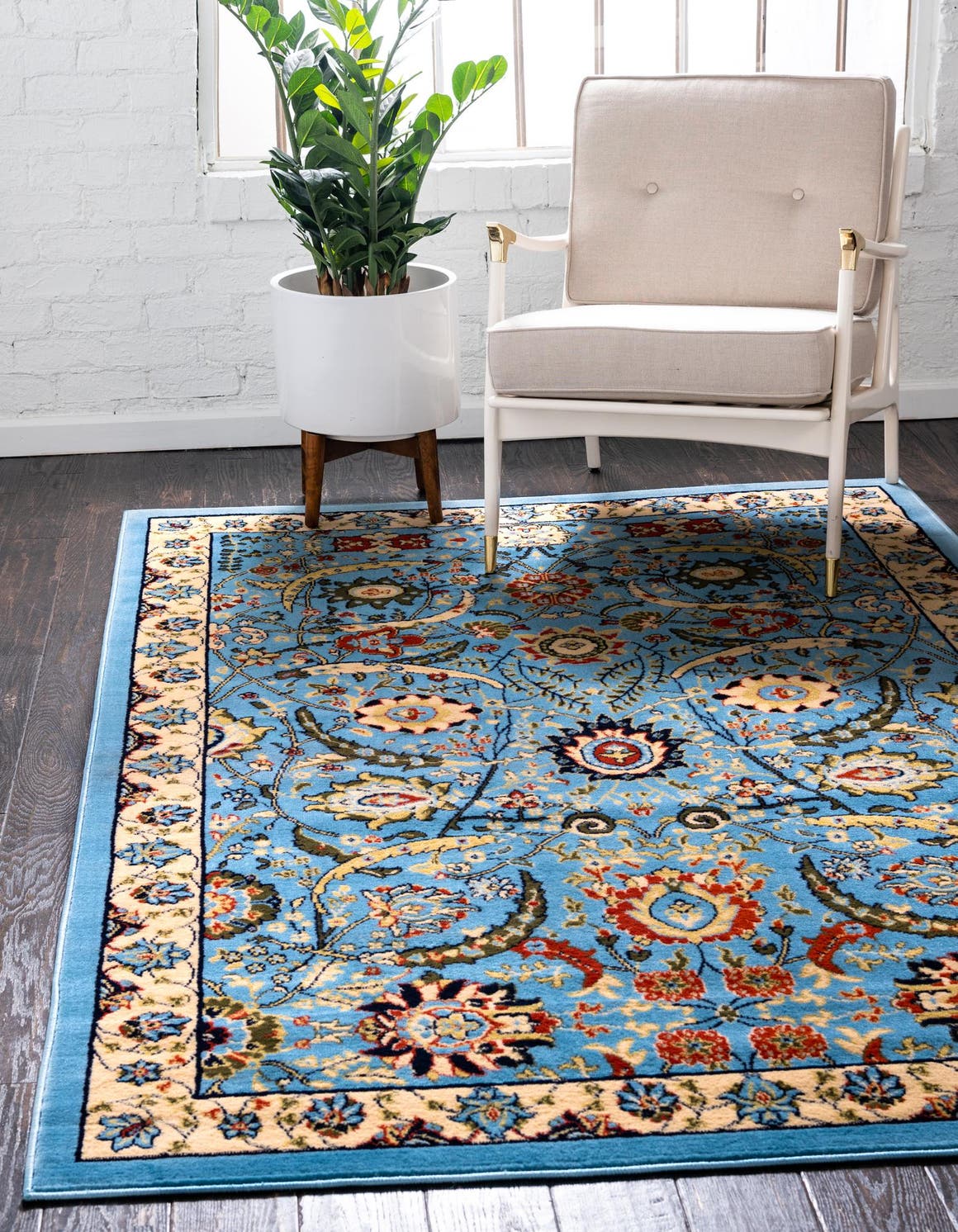Blue 6' 1 x 9' Espahan Rectangle Area Rug 100% Polypropylene Stain Resistant Carpet With Cotton Backing Vivid Colorful Traditional Interior Design for Sale at Rug Engine