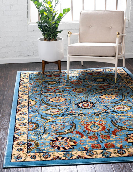 Blue 7' 1 x 10' Espahan Rectangle Area Rug 100% Polypropylene Stain Resistant Carpet With Cotton Backing Vivid Colorful Traditional Interior Design for Sale at Rug Engine