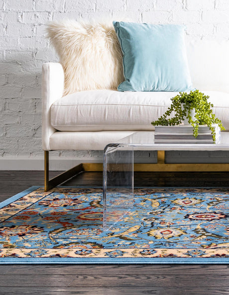 Blue 9' x 12' Espahan Rectangle Area Rug 100% Polypropylene Stain Resistant Carpet With Cotton Backing Vivid Colorful Traditional Interior Design for Sale at Rug Engine