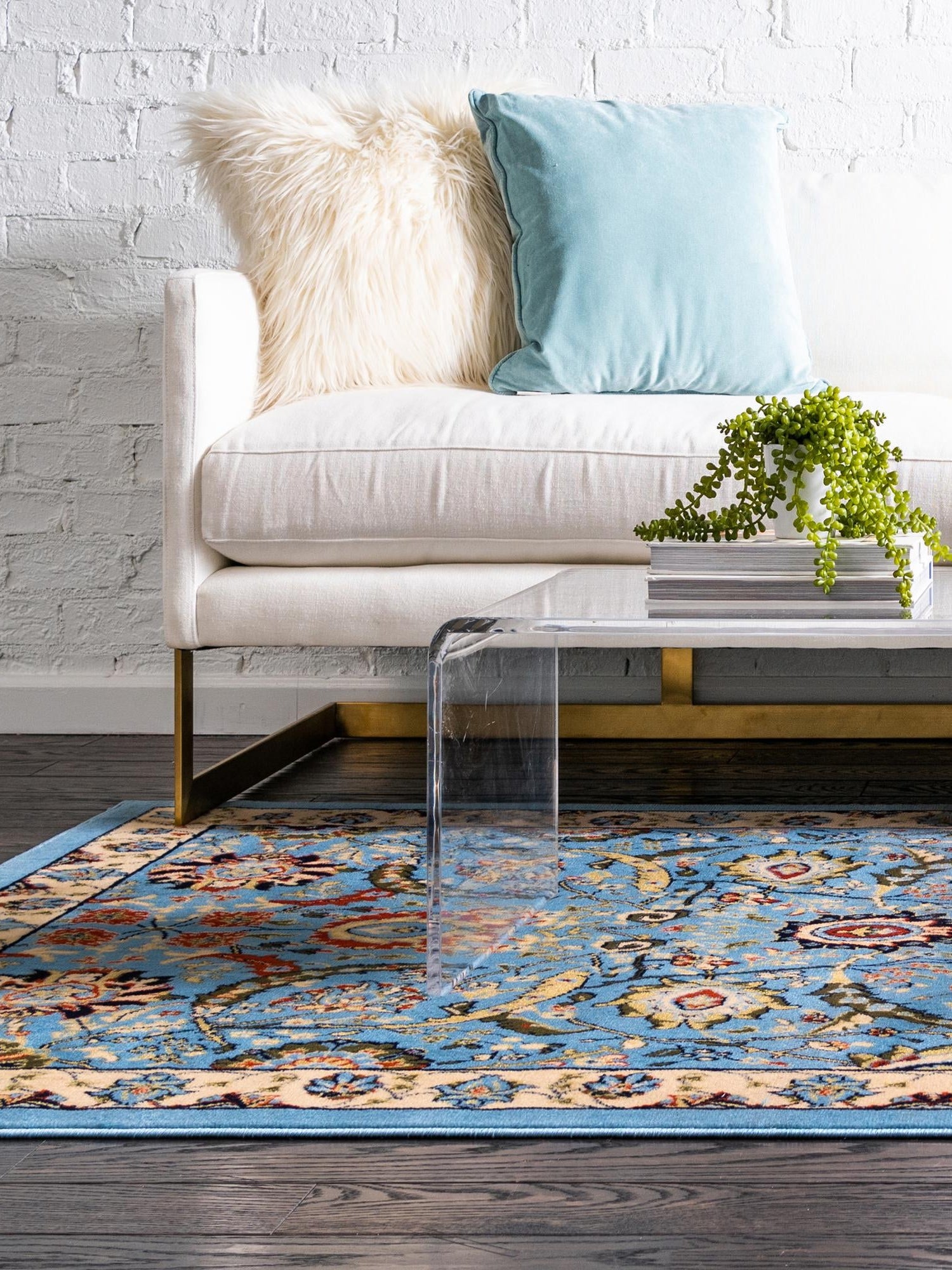 Blue 7' 10 x 10' Espahan Rectangle Area Rug 100% Polypropylene Stain Resistant Carpet With Cotton Backing Vivid Colorful Traditional Interior Design for Sale at Rug Engine