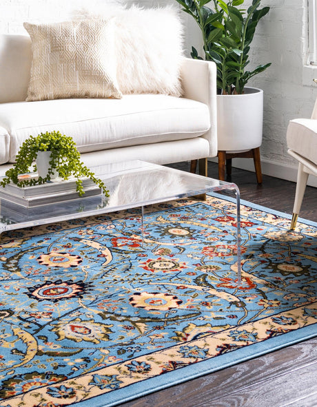 Blue 7' 10 x 10' Espahan Rectangle Area Rug 100% Polypropylene Stain Resistant Carpet With Cotton Backing Vivid Colorful Traditional Interior Design for Sale at Rug Engine