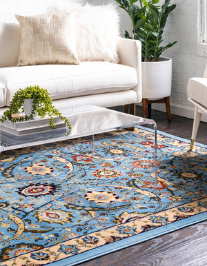 Blue 7' 1 x 10' Espahan Rectangle Area Rug 100% Polypropylene Stain Resistant Carpet With Cotton Backing Vivid Colorful Traditional Interior Design for Sale at Rug Engine