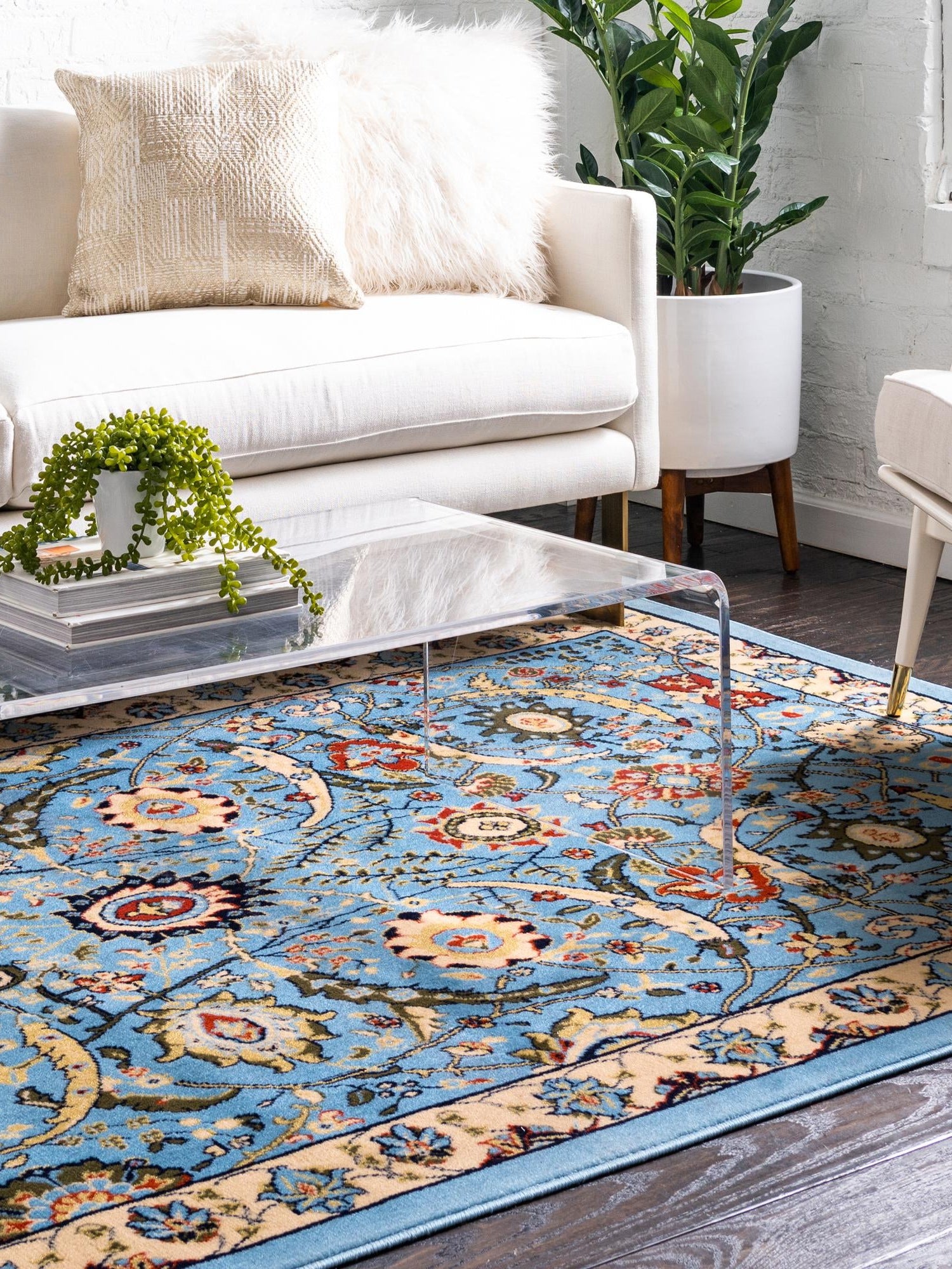 Blue 5' 3 x 8' Espahan Rectangle Area Rug 100% Polypropylene Stain Resistant Carpet With Cotton Backing Vivid Colorful Traditional Interior Design for Sale at Rug Engine