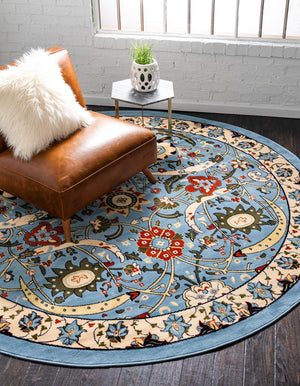 Blue 7' 10 x 7' 10 Espahan Round Area Rug 100% Polypropylene Stain Resistant Carpet With Cotton Backing Vivid Colorful Traditional Interior Design for Sale at Rug Engine