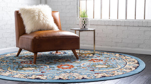 Blue 7' 10 x 7' 10 Espahan Round Area Rug 100% Polypropylene Stain Resistant Carpet With Cotton Backing Vivid Colorful Traditional Interior Design for Sale at Rug Engine