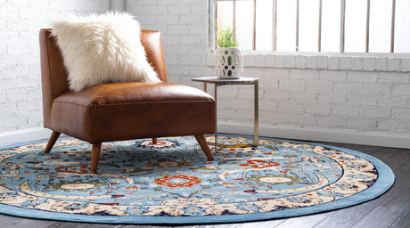 Blue 7' 10 x 7' 10 Espahan Round Area Rug 100% Polypropylene Stain Resistant Carpet With Cotton Backing Vivid Colorful Traditional Interior Design for Sale at Rug Engine