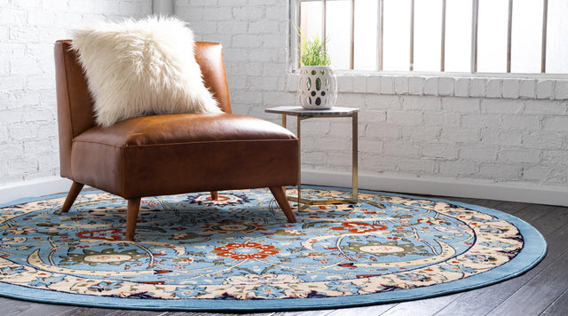 Blue 7' 10 x 7' 10 Espahan Round Area Rug 100% Polypropylene Stain Resistant Carpet With Cotton Backing Vivid Colorful Traditional Interior Design for Sale at Rug Engine