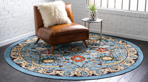 Blue 7' 10 x 7' 10 Espahan Round Area Rug 100% Polypropylene Stain Resistant Carpet With Cotton Backing Vivid Colorful Traditional Interior Design for Sale at Rug Engine