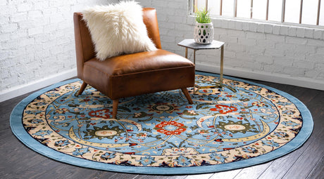 Blue 7' 10 x 7' 10 Espahan Round Area Rug 100% Polypropylene Stain Resistant Carpet With Cotton Backing Vivid Colorful Traditional Interior Design for Sale at Rug Engine