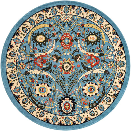 Blue 7' 10 x 7' 10 Espahan Round Area Rug 100% Polypropylene Stain Resistant Carpet With Cotton Backing Vivid Colorful Traditional Interior Design for Sale at Rug Engine