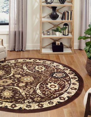 Brown 7' 10 x 7' 10 Espahan Round Area Rug 100% Polypropylene Stain Resistant Carpet With Cotton Backing Vivid Colorful Traditional Interior Design for Sale at Rug Engine