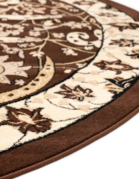 Brown 7' 10 x 7' 10 Espahan Round Area Rug 100% Polypropylene Stain Resistant Carpet With Cotton Backing Vivid Colorful Traditional Interior Design for Sale at Rug Engine