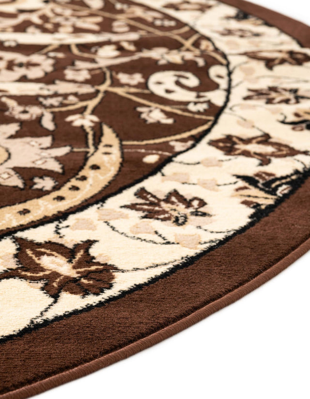 Brown 7' 10 x 7' 10 Espahan Round Area Rug 100% Polypropylene Stain Resistant Carpet With Cotton Backing Vivid Colorful Traditional Interior Design for Sale at Rug Engine