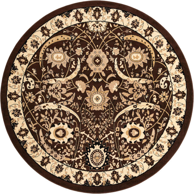 Brown 7' 10 x 7' 10 Espahan Round Area Rug 100% Polypropylene Stain Resistant Carpet With Cotton Backing Vivid Colorful Traditional Interior Design for Sale at Rug Engine