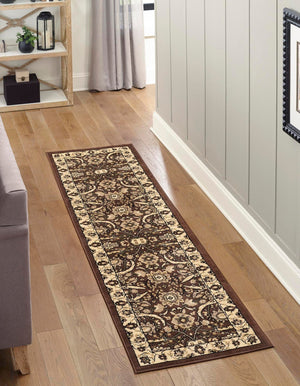 Brown 2' 7 x 10' Espahan Runner Area Rug 100% Polypropylene Stain Resistant Carpet With Cotton Backing Vivid Colorful Traditional Interior Design for Sale at Rug Engine