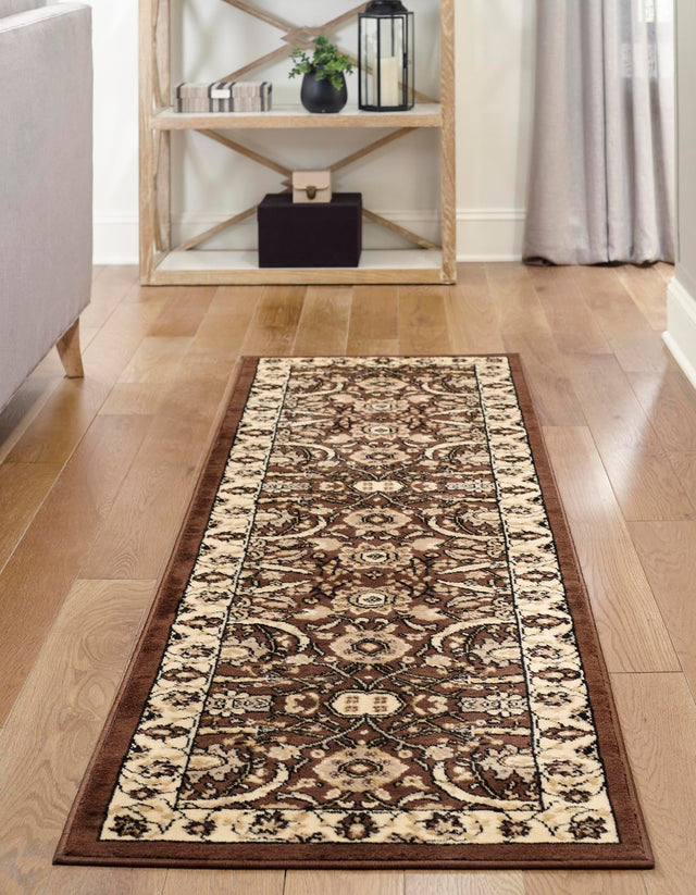 Brown 2' x 8' 2 Espahan Runner Area Rug 100% Polypropylene Stain Resistant Carpet With Cotton Backing Vivid Colorful Traditional Interior Design for Sale at Rug Engine