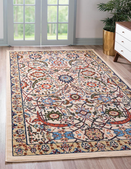 Cream 7' 1 x 10' Espahan Rectangle Area Rug 100% Polypropylene Stain Resistant Carpet With Cotton Backing Vivid Colorful Traditional Interior Design for Sale at Rug Engine