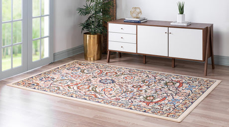 Cream 5' 3 x 8' Espahan Rectangle Area Rug 100% Polypropylene Stain Resistant Carpet With Cotton Backing Vivid Colorful Traditional Interior Design for Sale at Rug Engine