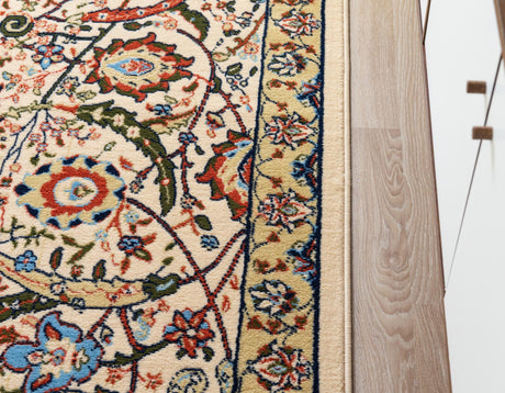 Cream 5' 3 x 8' Espahan Rectangle Area Rug 100% Polypropylene Stain Resistant Carpet With Cotton Backing Vivid Colorful Traditional Interior Design for Sale at Rug Engine
