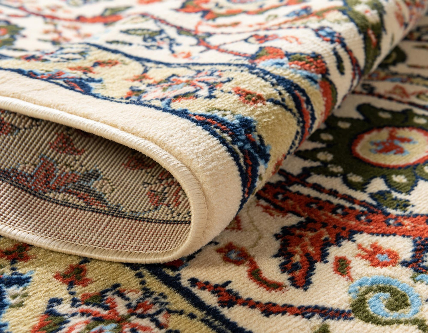 Cream 4' 1 x 6' 1 Espahan Rectangle Area Rug 100% Polypropylene Stain Resistant Carpet With Cotton Backing Vivid Colorful Traditional Interior Design for Sale at Rug Engine