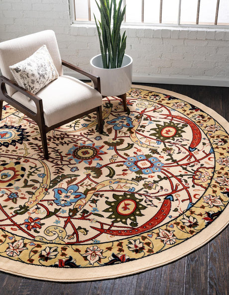 Cream 7' 10 x 7' 10 Espahan Round Area Rug 100% Polypropylene Stain Resistant Carpet With Cotton Backing Vivid Colorful Traditional Interior Design for Sale at Rug Engine