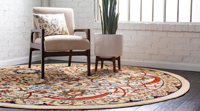 Cream 7' 10 x 7' 10 Espahan Round Area Rug 100% Polypropylene Stain Resistant Carpet With Cotton Backing Vivid Colorful Traditional Interior Design for Sale at Rug Engine