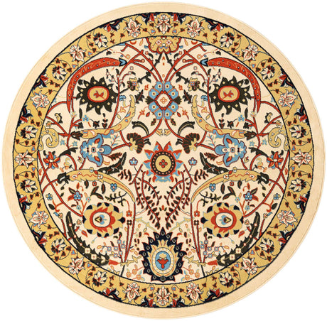 Cream 7' 10 x 7' 10 Espahan Round Area Rug 100% Polypropylene Stain Resistant Carpet With Cotton Backing Vivid Colorful Traditional Interior Design for Sale at Rug Engine