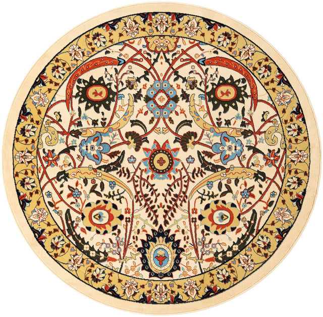 Cream 7' 10 x 7' 10 Espahan Round Area Rug 100% Polypropylene Stain Resistant Carpet With Cotton Backing Vivid Colorful Traditional Interior Design for Sale at Rug Engine