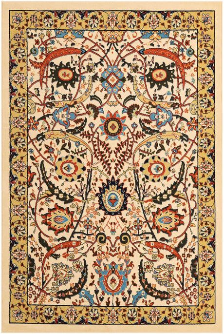 Cream 6' 1 x 9' Espahan Rectangle Area Rug 100% Polypropylene Stain Resistant Carpet With Cotton Backing Vivid Colorful Traditional Interior Design for Sale at Rug Engine