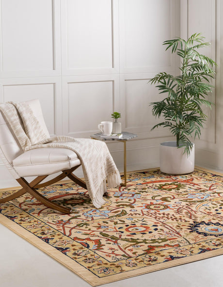 Cream 7' 10 x 7' 10 Espahan Square Area Rug 100% Polypropylene Stain Resistant Carpet With Cotton Backing Vivid Colorful Traditional Interior Design for Sale at Rug Engine