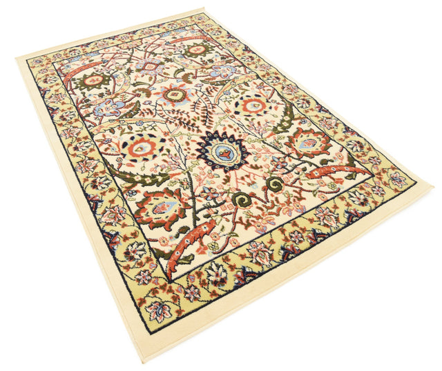 Cream 4' 1 x 6' 1 Espahan Rectangle Area Rug 100% Polypropylene Stain Resistant Carpet With Cotton Backing Vivid Colorful Traditional Interior Design for Sale at Rug Engine