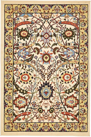 Cream 4' 1 x 6' 1 Espahan Rectangle Area Rug 100% Polypropylene Stain Resistant Carpet With Cotton Backing Vivid Colorful Traditional Interior Design for Sale at Rug Engine