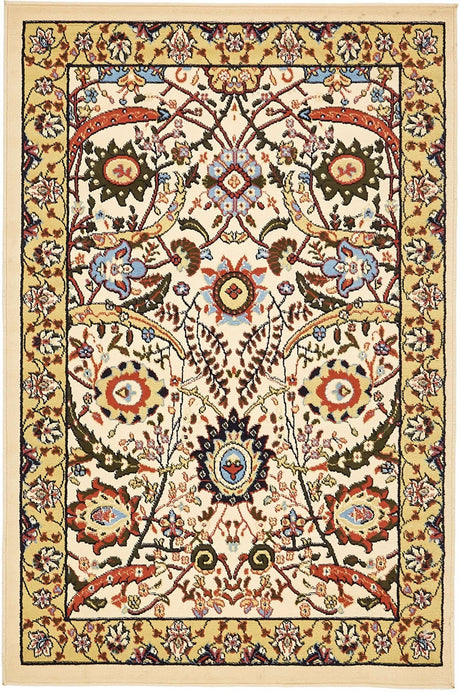 Cream 4' 1 x 6' 1 Espahan Rectangle Area Rug 100% Polypropylene Stain Resistant Carpet With Cotton Backing Vivid Colorful Traditional Interior Design for Sale at Rug Engine